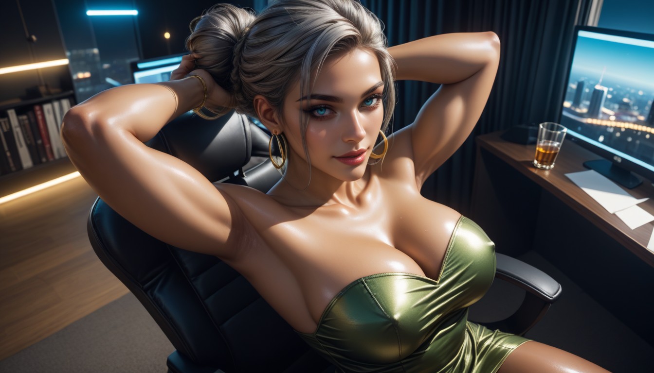 Hair Over Eye, Side View, Noir AI Porn