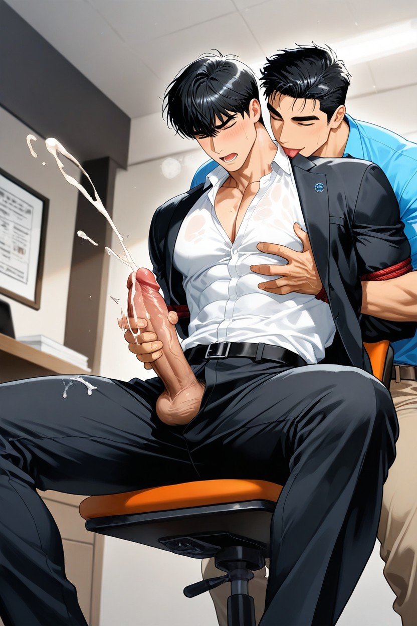 Touching A Person, Ejaculation, The Second Person Touches The First Person's Penis ゲイAIポルノ