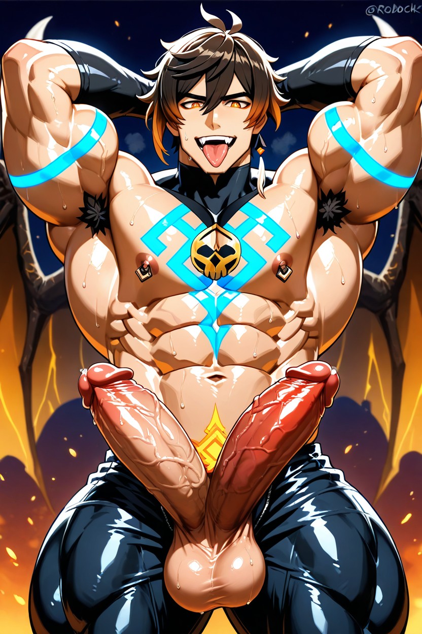 至福のオーガズム, Gold-decorated Penis, Panting Face ゲイAIポルノ