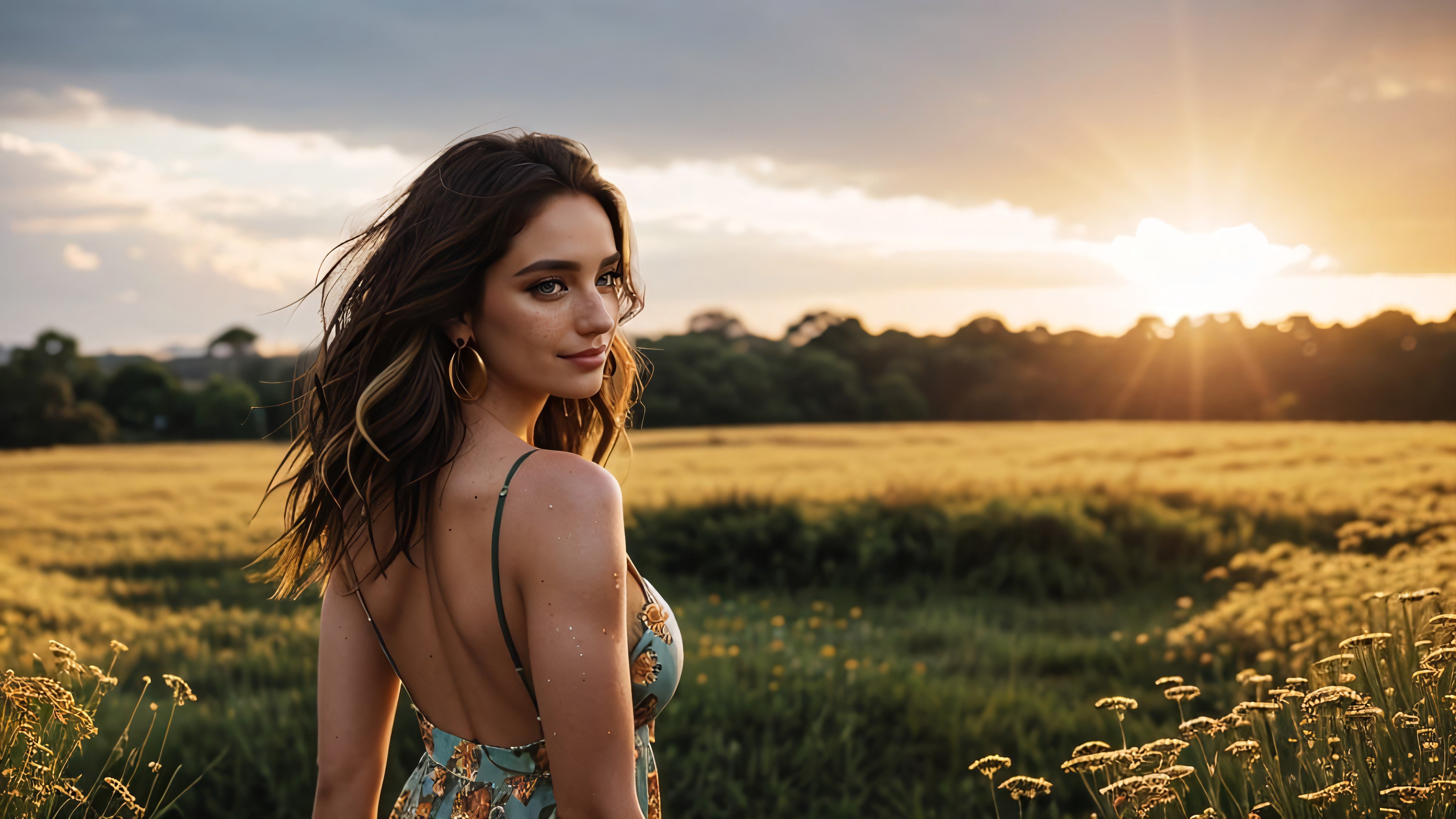 Exposed Breast, Meadow, High Angle View AI Porn