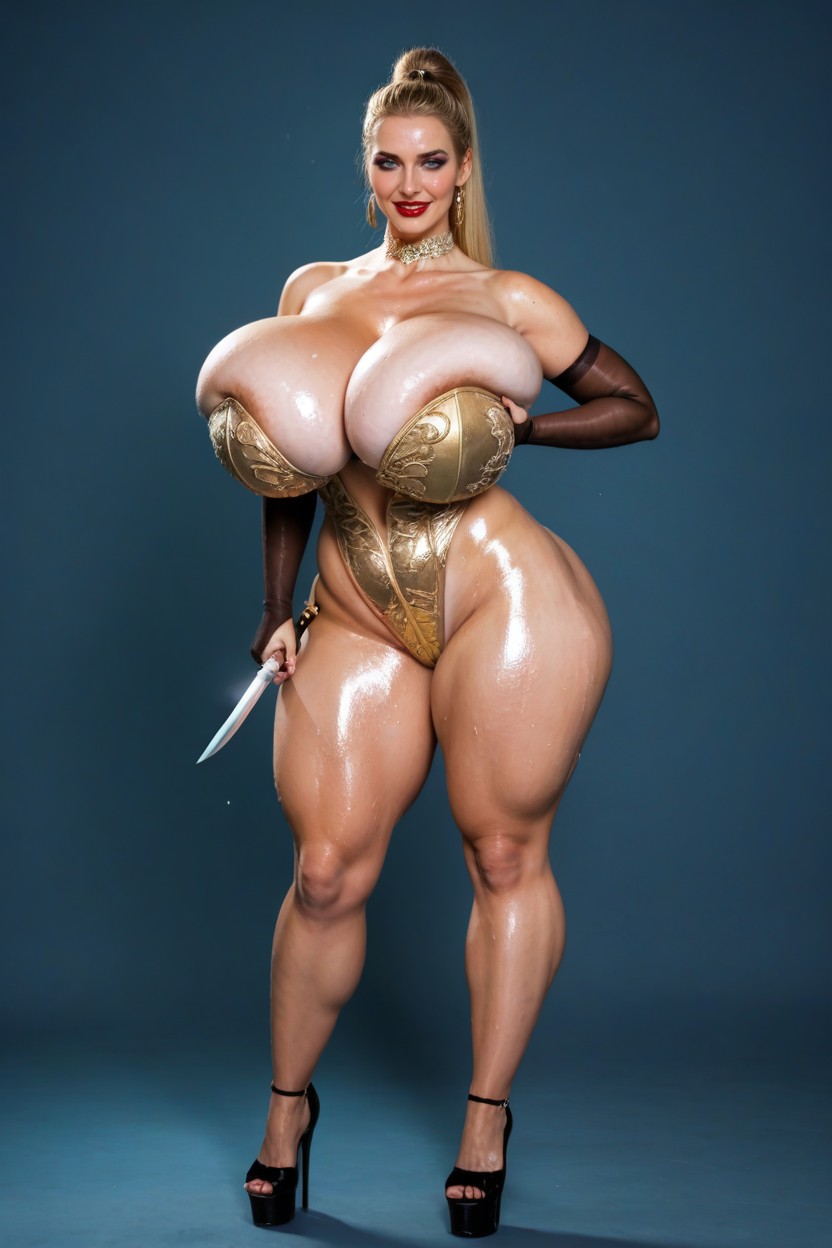 High Ponytail, Gold Jeweled Choker, Sorceress Outfit AI Porn