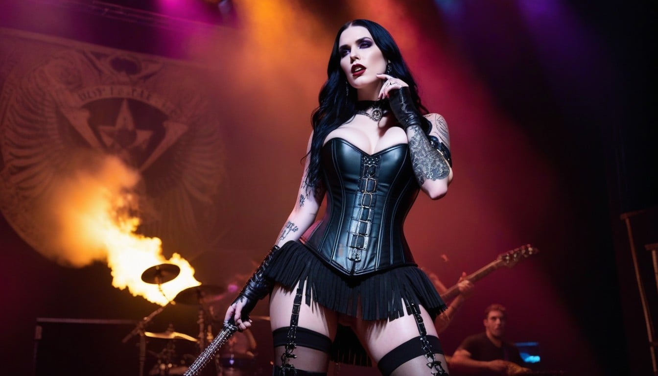 Cuneiform Sigils On Arms And Collarbones Gothic Metal Outfit Top Hat, Almond Eyes, Boots AI Porn