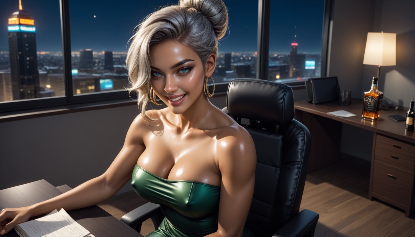 Cleavage, Blue Eyes, Oiled Skin AI Porn