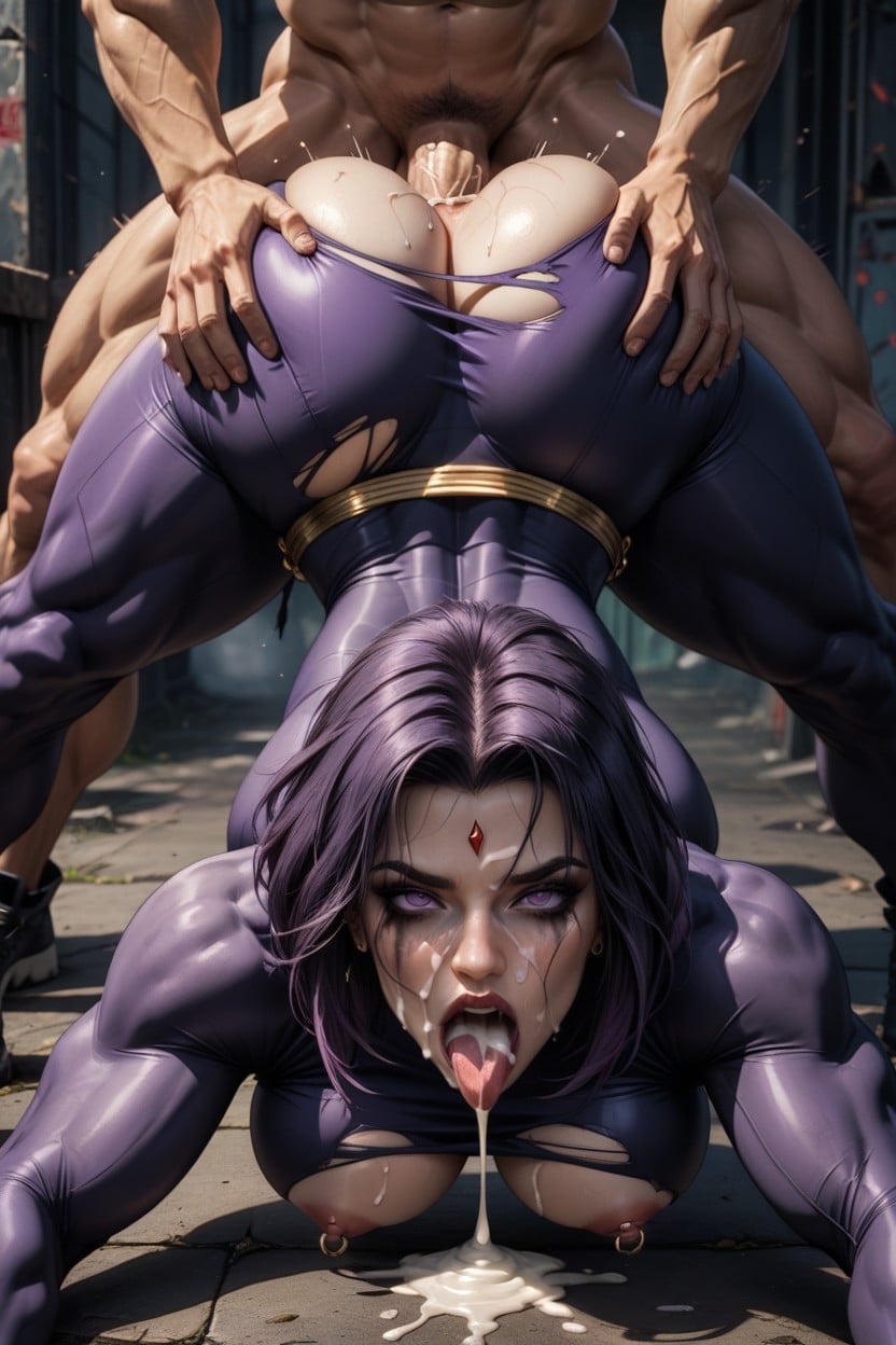 Raven From Dc Comics, Ahegao, Cum Covered AI Porn