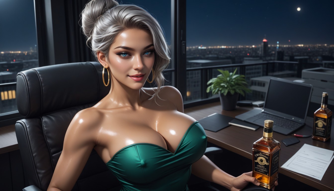 Oiled Skin, Dark Night, Ash Hair AI Porn