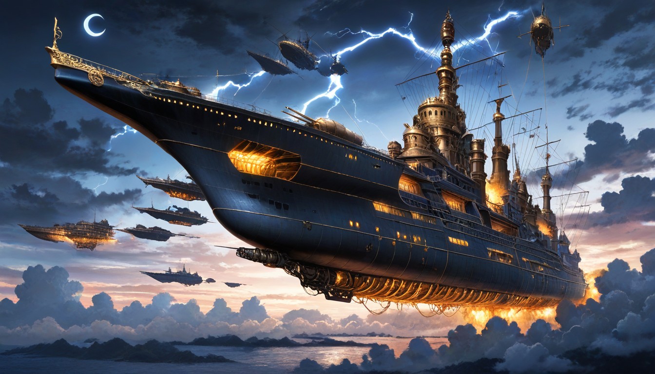 Highly Detailed Steampunk Style Flying Ship, A Unique, 18+ AI Porn