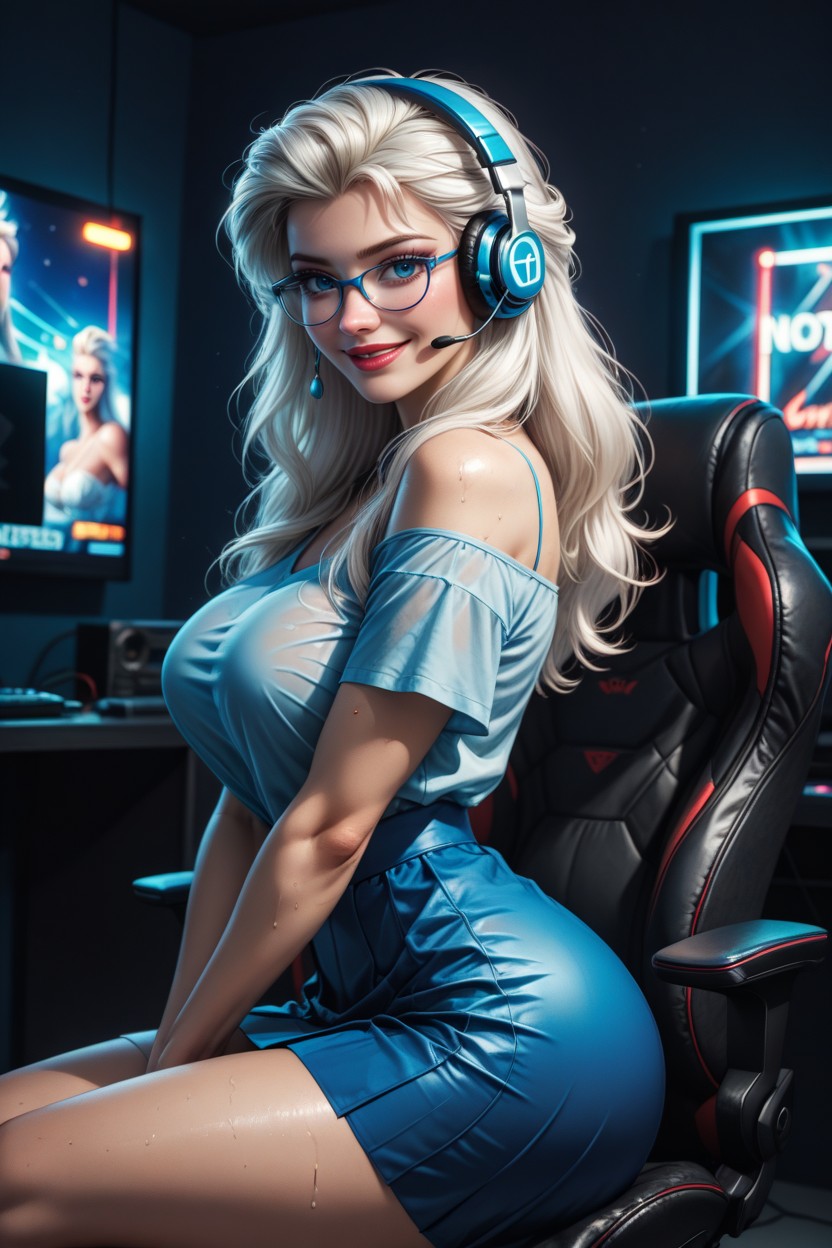 Solo, Blue Gaming Bedroom, Blue Eyes AI Porn
