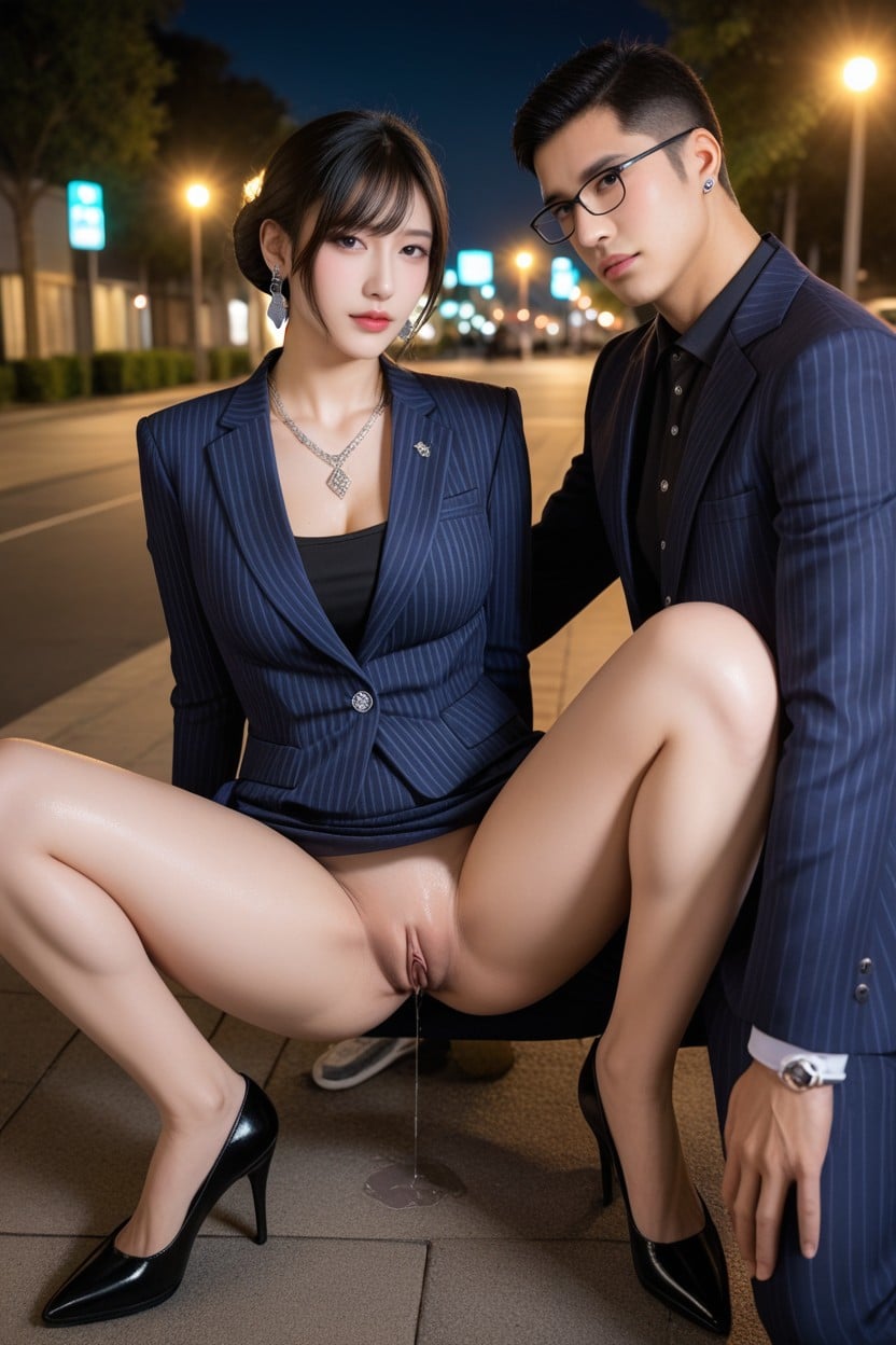 Getting Fucked By African Black Skin Man, Brunette, Sweaty Asian AI Porn