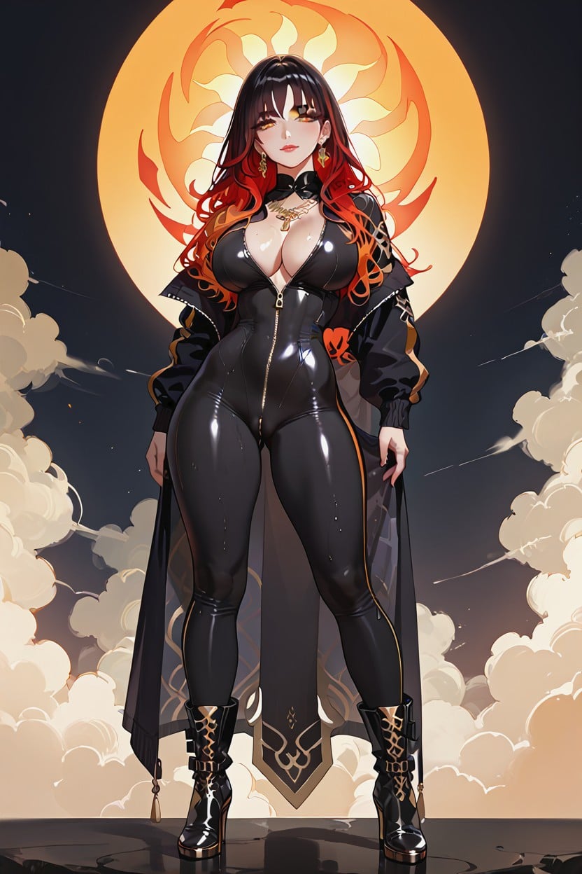 Zipper Unbuttoned From Chest To Vagina, Wet Pussy, Detailed Face Hentai AI Porn