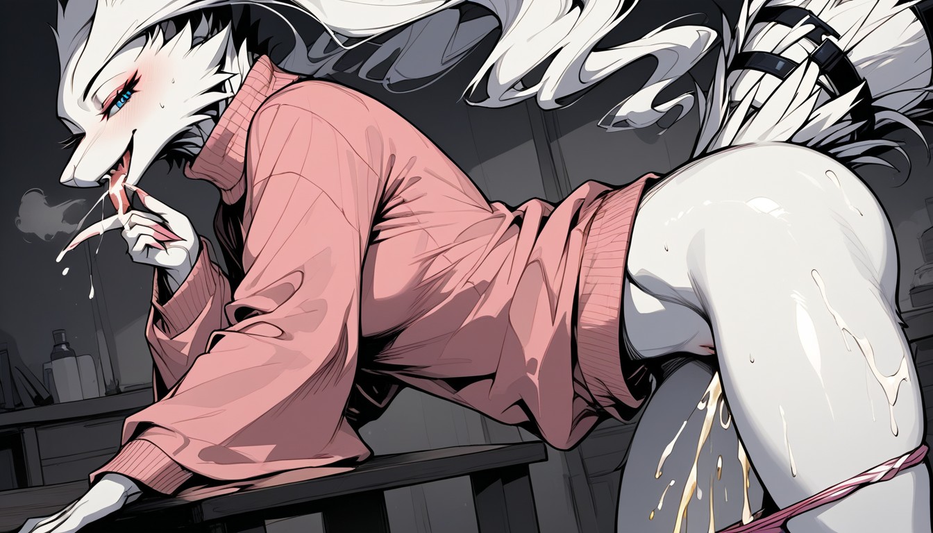 Female Reshiram, Sweaty, Steamy Room Furry AI Porn
