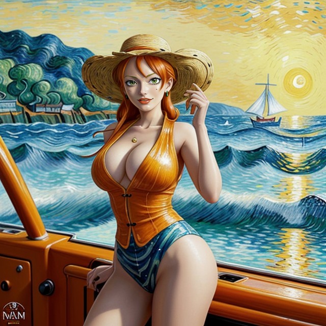 Extremely Beautiful Face, Anime Nami From One Piece, Woman Drawn In Animated Style AI Porn
