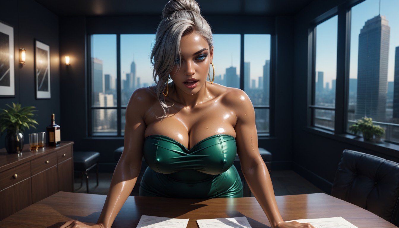 Hair Bun, Perky Breast, Dark Night AI Porn
