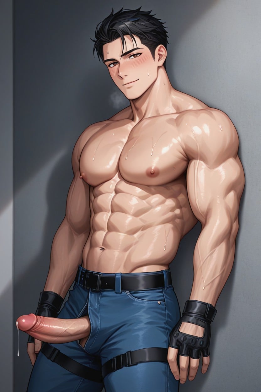 Medium Size Penis, Precum, On Chest And Arms Porno IA Gay