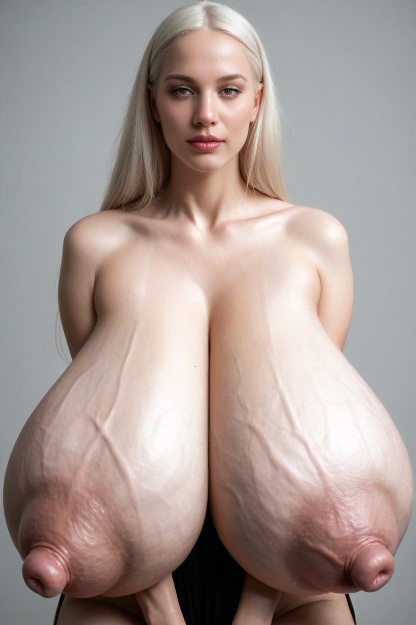 Torpedo Tits, Swollen Nipples, Pinkish White Albino Skin AI Porn