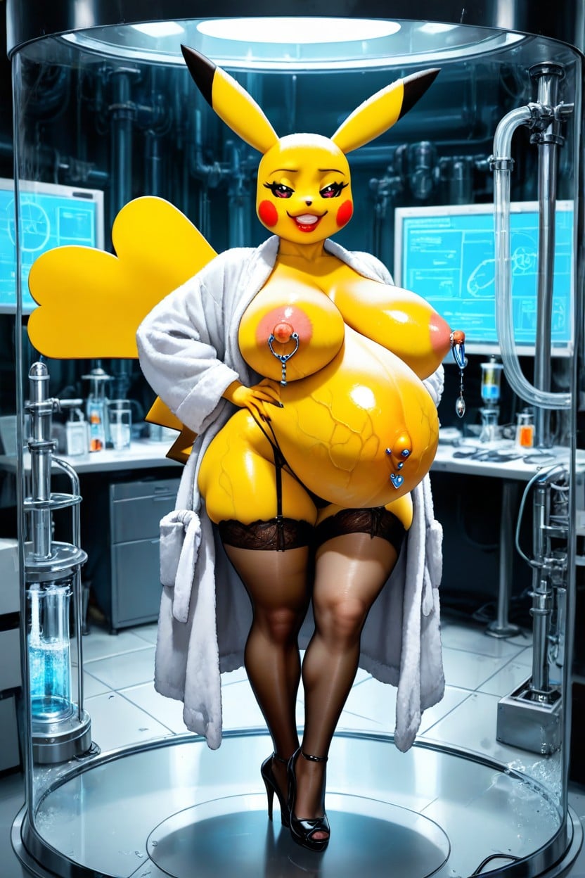 Very Lean Body, Black High Heels, Navel Piercing Hentai AI Porn