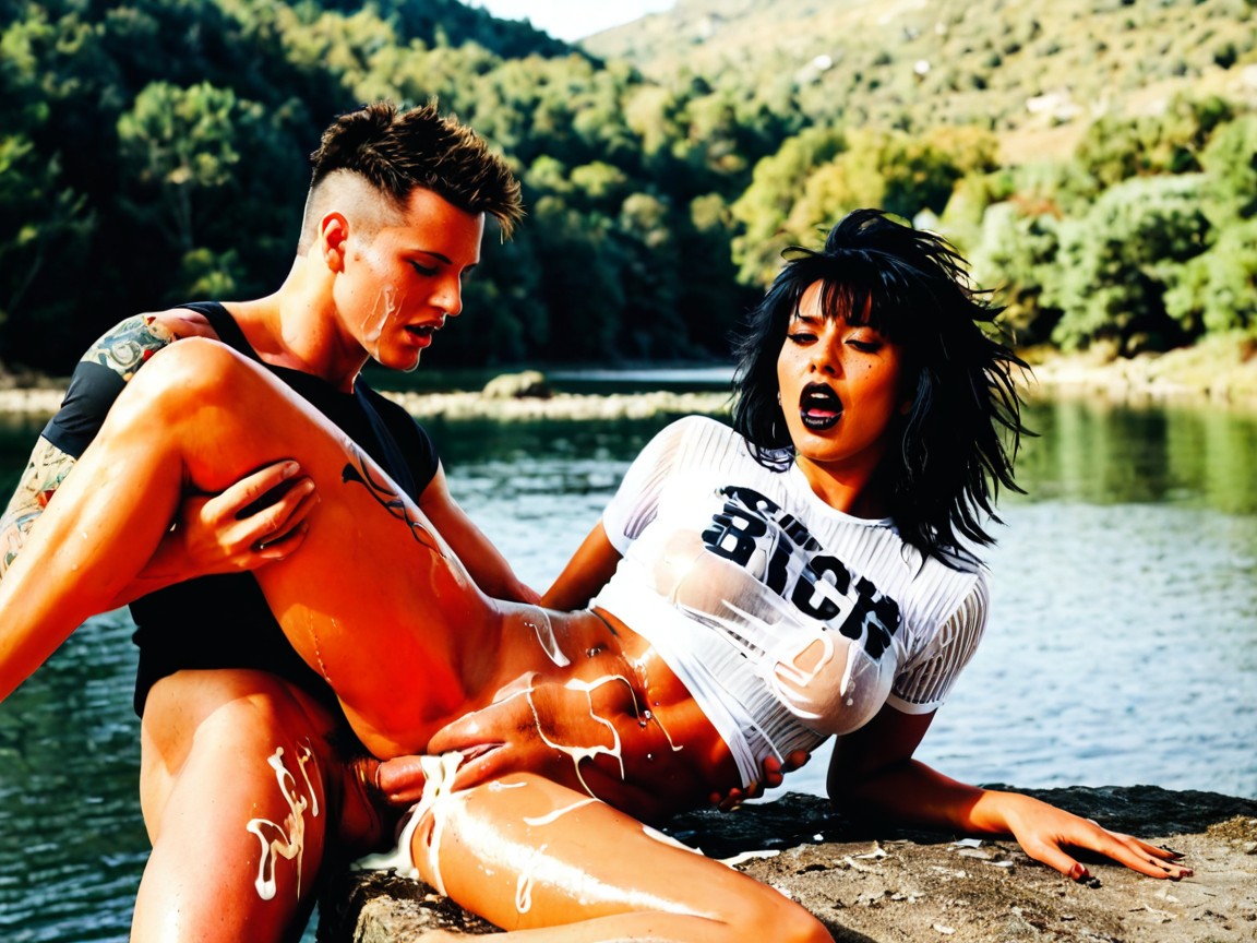 Wet T Shirt, White Ribbed Crop Top, Layered Hair AI Porn