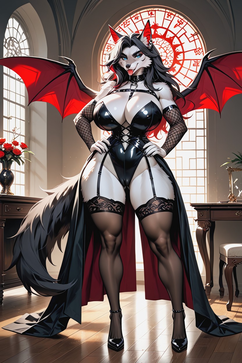 Cleavage, Silk Dress, Wolf Furry AI Porn