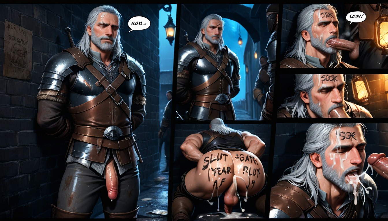 Submissive, Ripped Leather Gear, Lantern Light AI Gay Porn