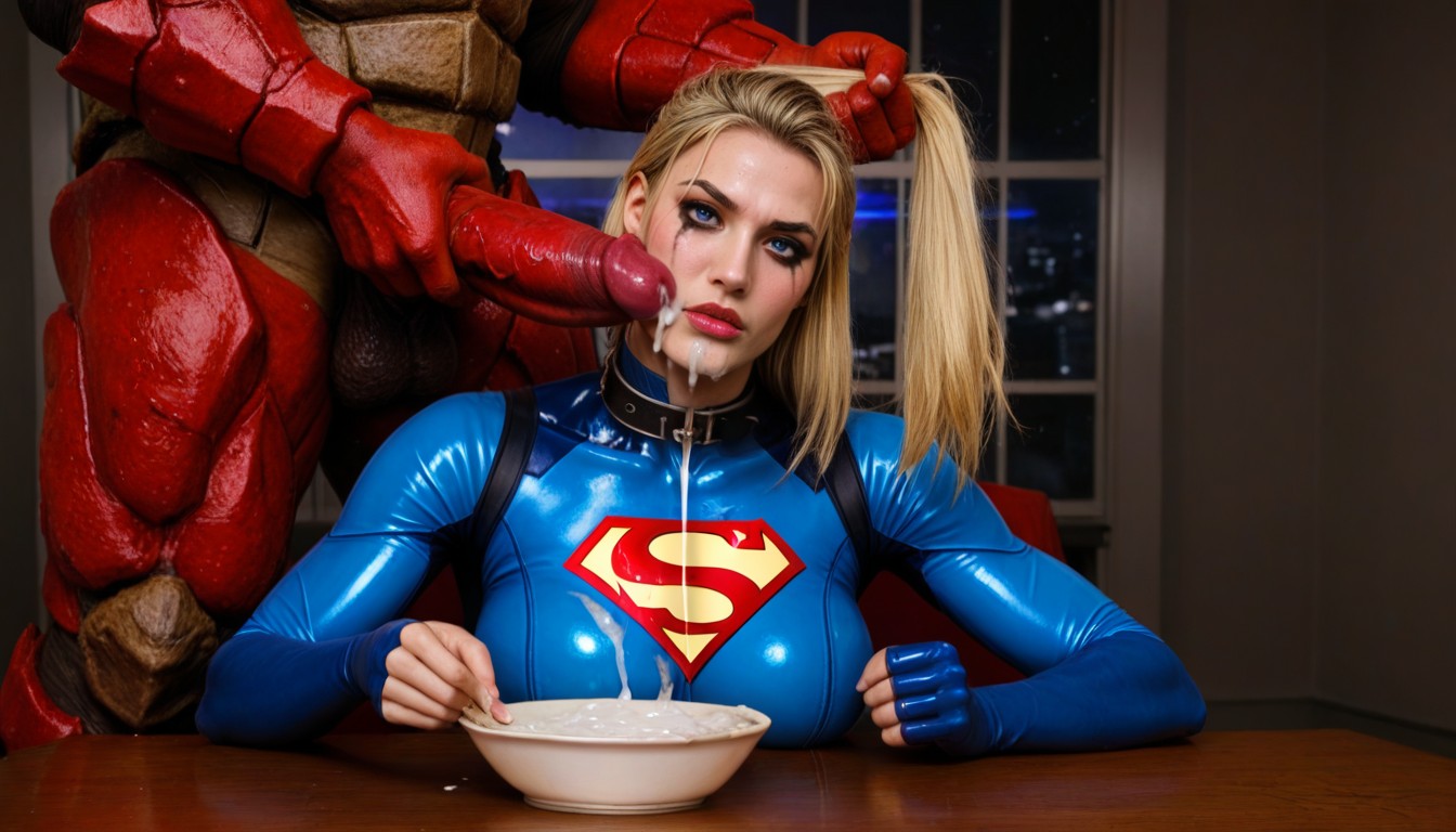 Red Knotted Cock Leaking Cum Into Bowl, Holding Up Bowl With Two Hands, Perfect Anatomic Body AI Porn