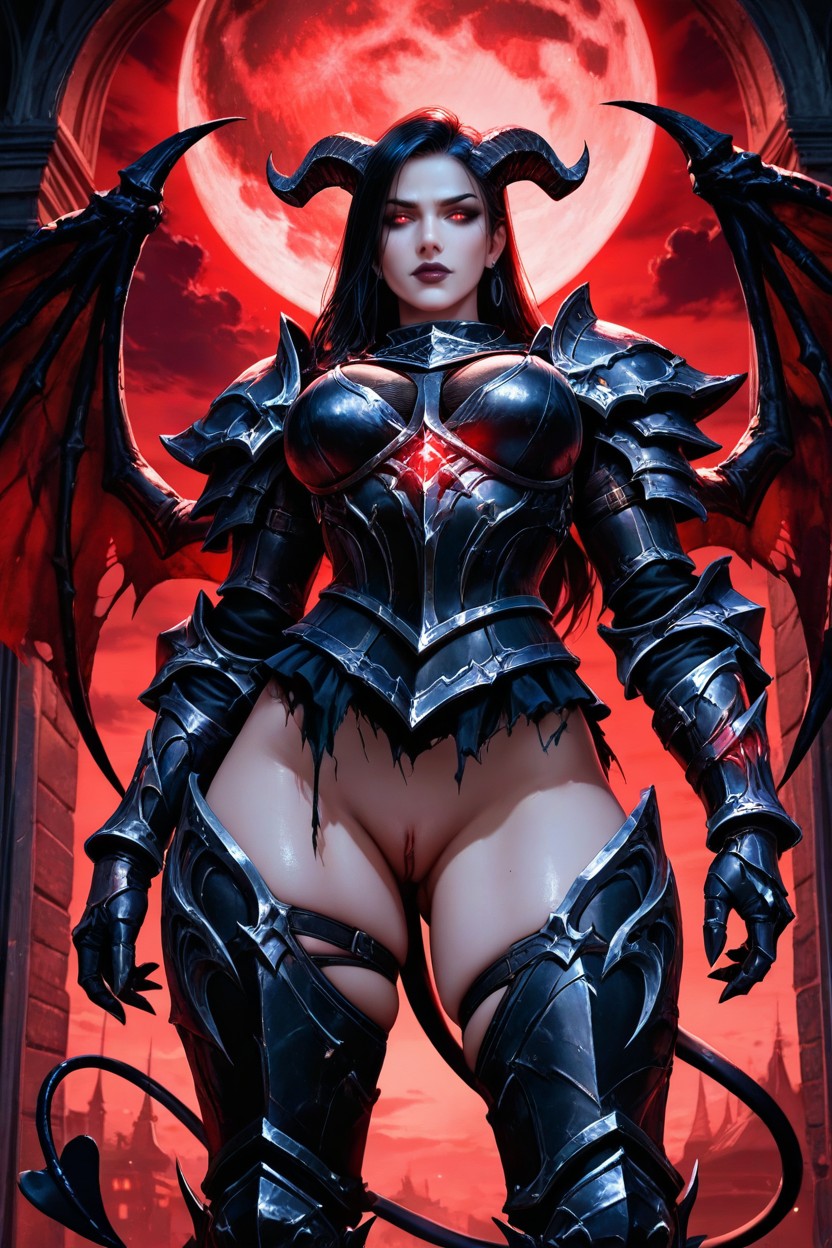 Red Sky, Demon Horns, Full Plate Armor AI Porn