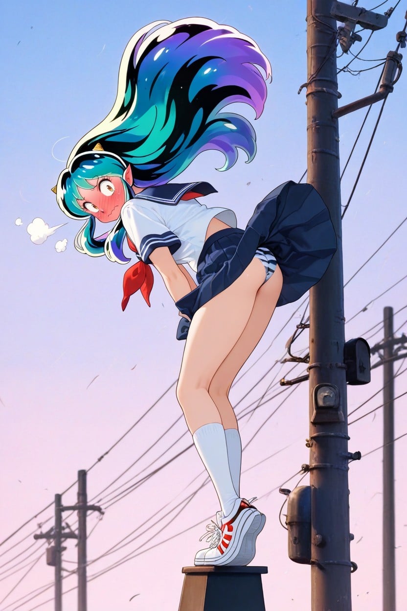 Side View, Skirt Tug, Lum Hentai AI Porn