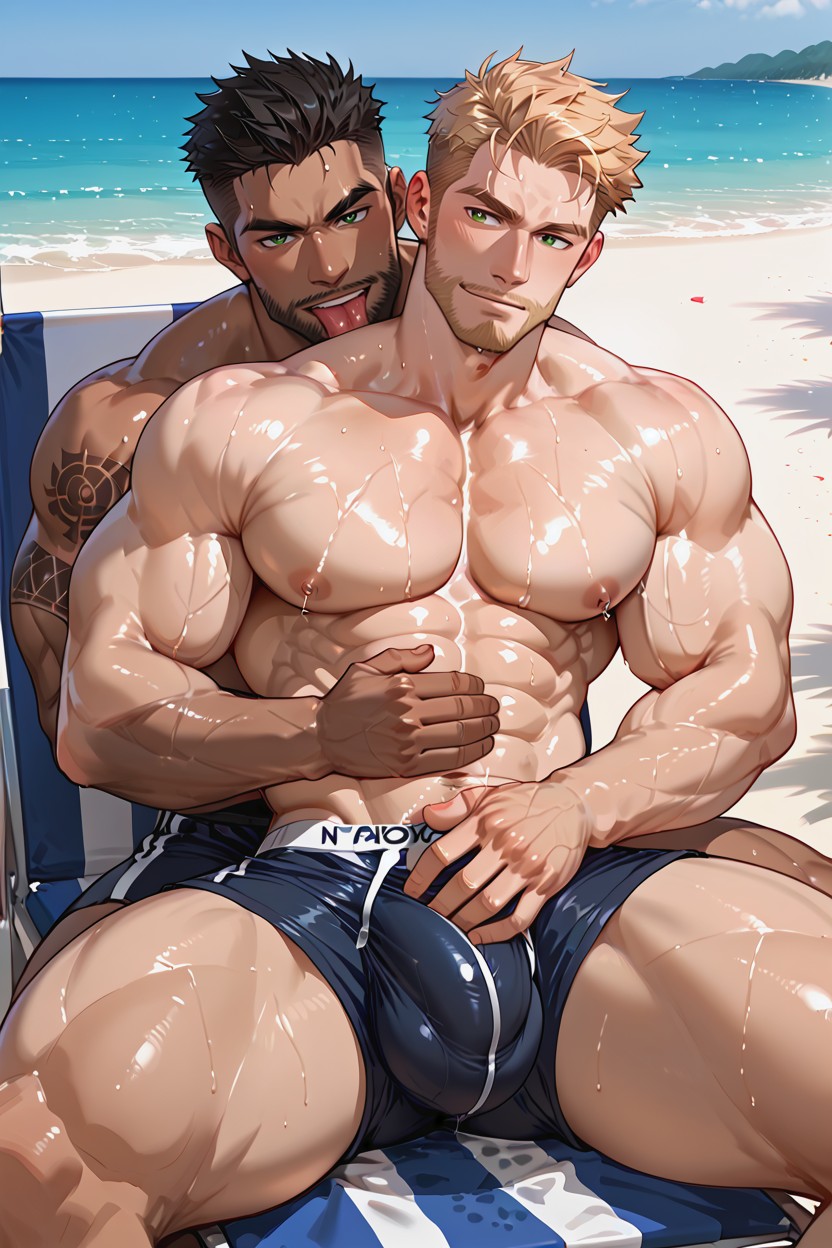 He Is Inviting U To Suck Dark Green Eyes Hand On Crotch, Sweaty, Pixie Hair AI Gay Porn