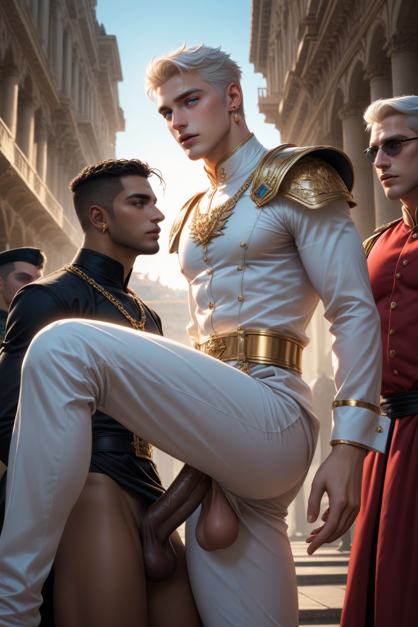 Outdoors, In Roman Empire Huge Imperial Gardens, Many People Around AI Gay Porn