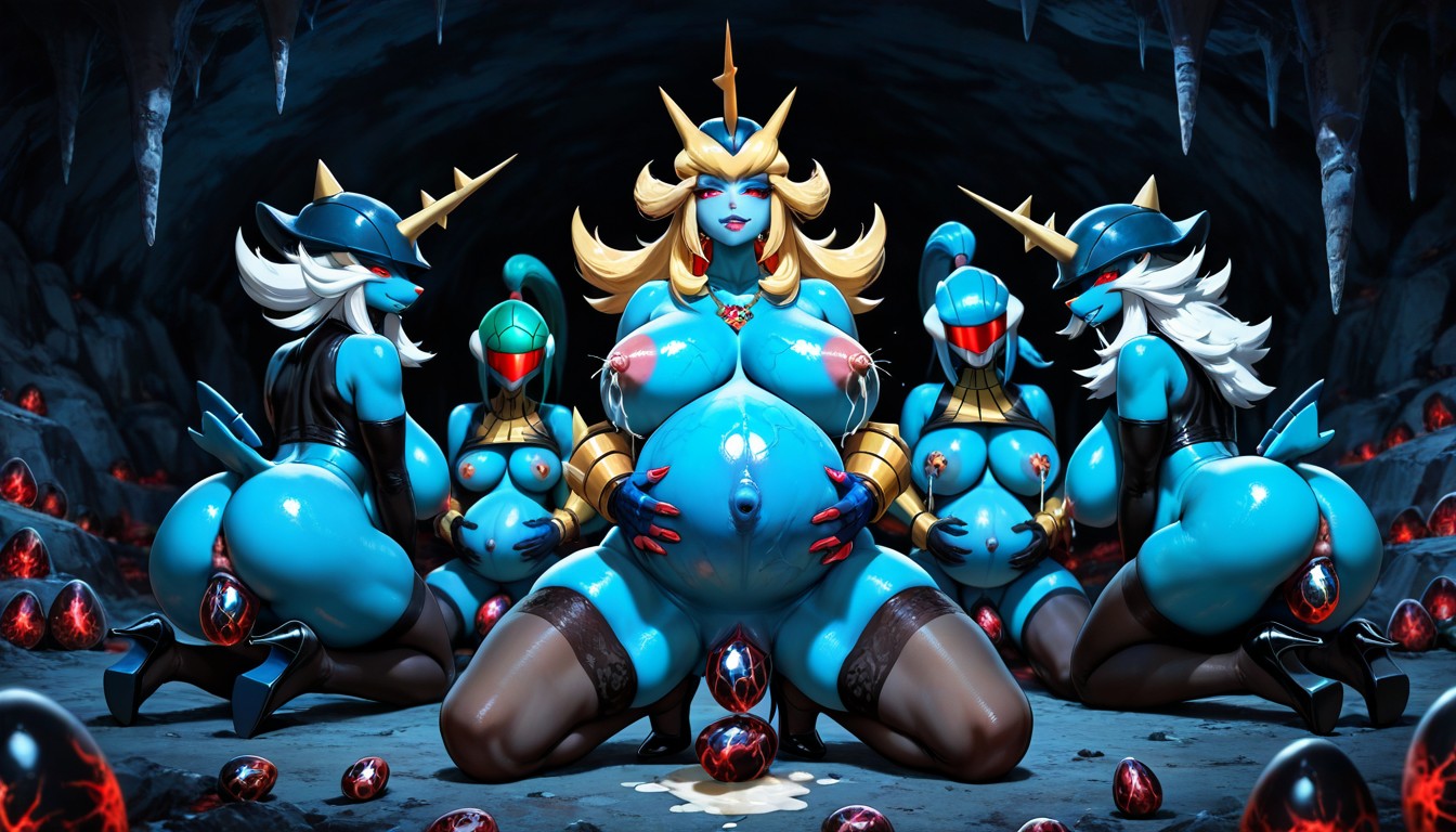 Clenched Teeth, Legs Apart, Many Black Eggs On Floor Porno IA Hentai