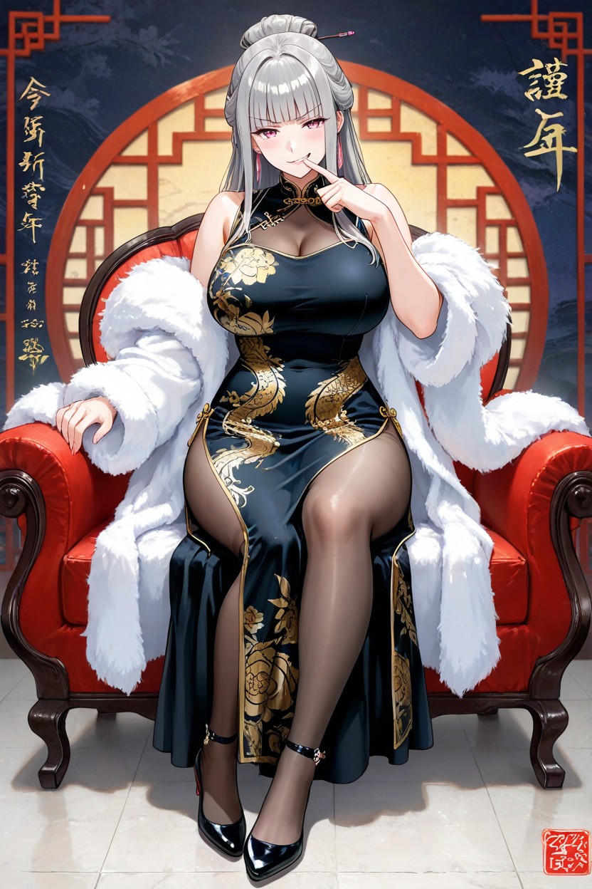 Light-grey Hair, 25+, Errection Throu Dress AI Porn