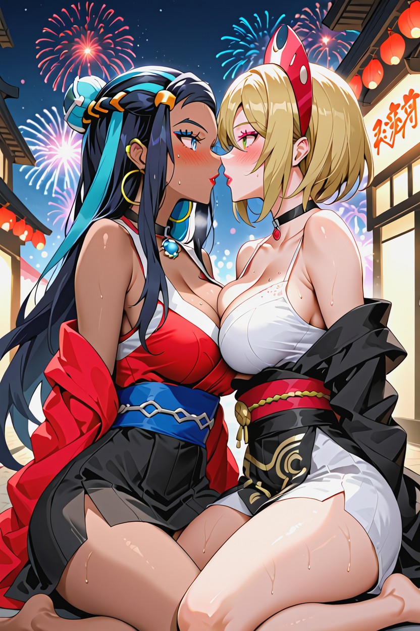 Deep Cleavage, Shy Face, Kneeling In An Alley AI黃漫