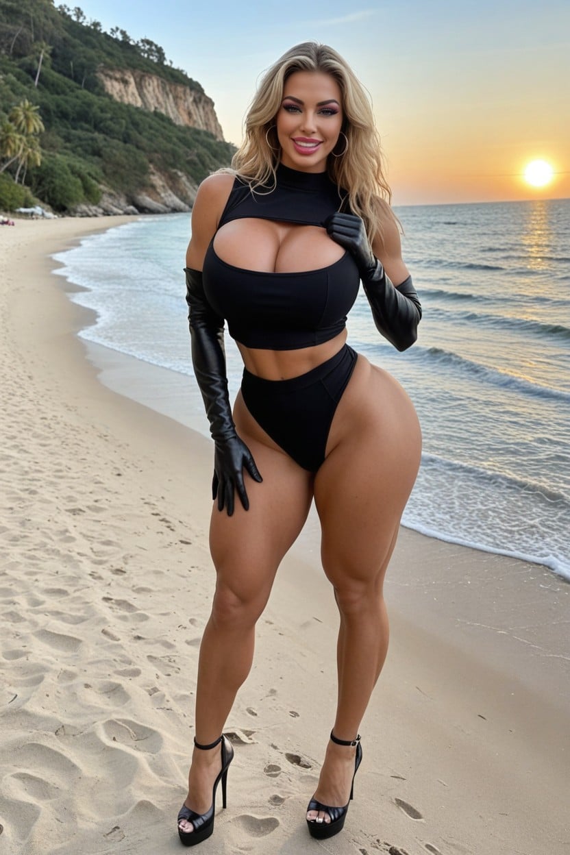 Wasp Waist, Full Body View, Leather Gloves Above The Elbow Porno IA