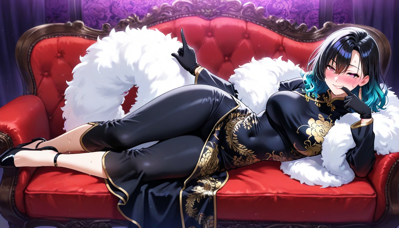 Thick Fur Boa, Gradiant Hair, Multicolored Hair AI Porn