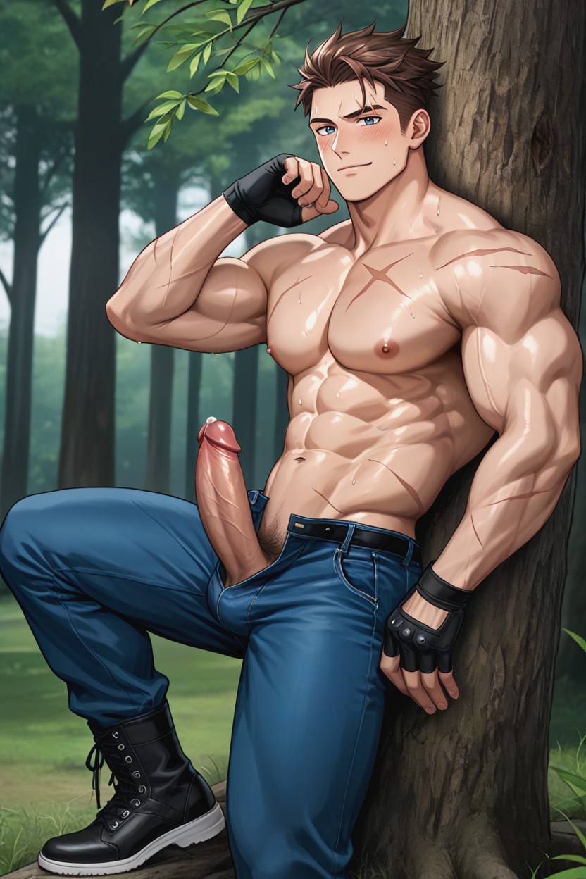 Perfect Handsome Face, Body Scars, Exposed Penis AI Gay Porn