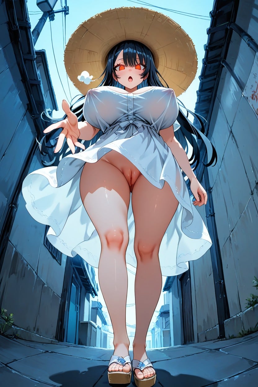 Very Tall, View From Below, Red Amber Eyes Porno IA Hentai