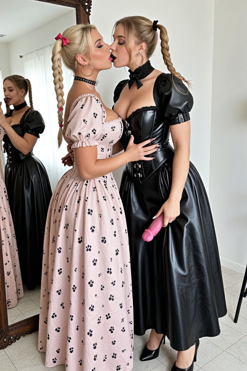 Puppy Cosplay, Long Pink Victorian Dress, Twins AI Porn