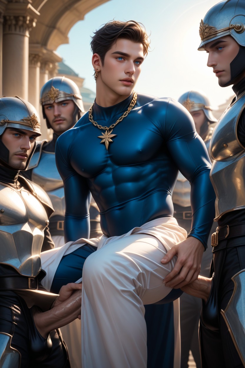 Very Big Plump Lips, Masculine Face, Bright Blue Eyes AI Gay Porn
