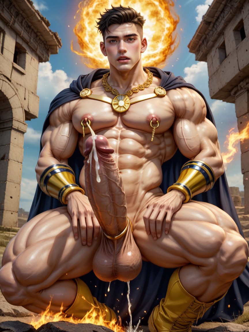 Oversized Muscles, Seductive Orgasm Face, Erected Gigantic Torpedo Turgid Veiny Uncut Penis AI Gay Porn