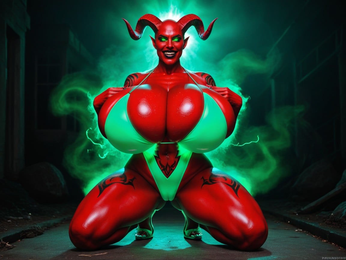 Demonic Green Aura, Extreme Evil Demonic Monster Face, Demon Realm AI Porn