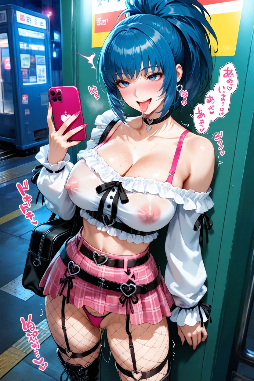Tongue Out, Open Mouth, Holding Iphone Hentai AI Porn