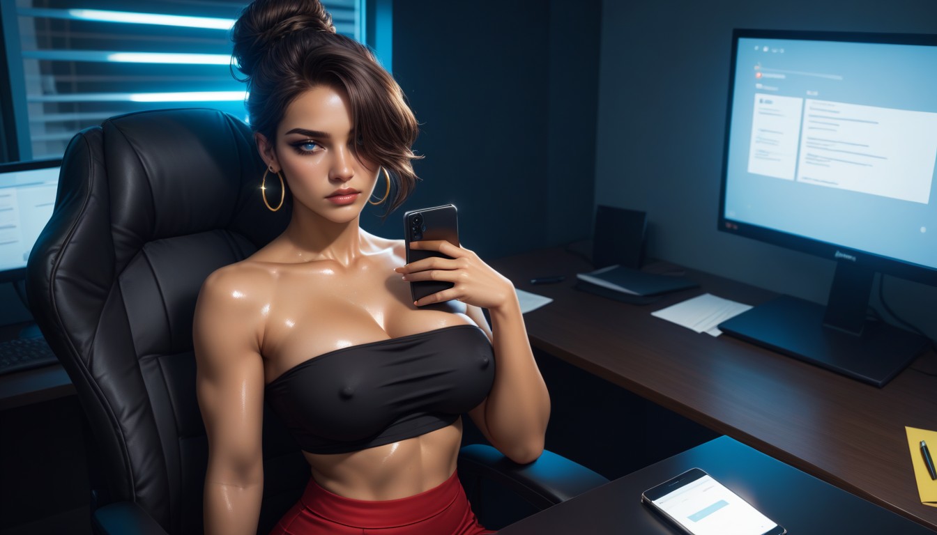 18+, Red Skirt, Oiled Skin AI Porn