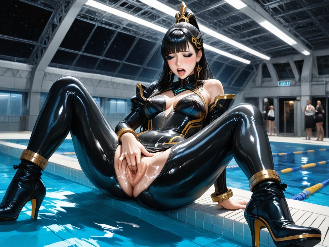 Panoramic Domed Glass Ceiling, Lesbian Sex, Metallic Branch-like Hair Ornament Hentai IA