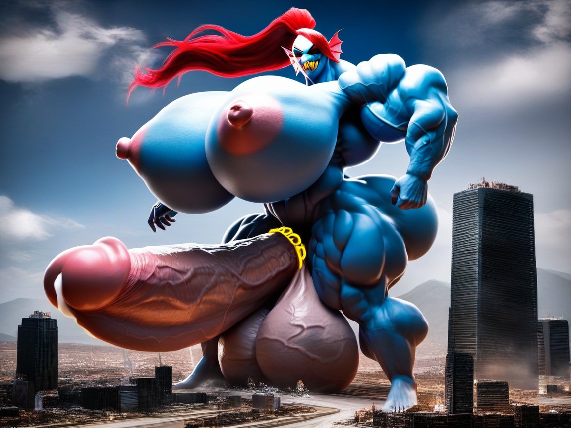 Naked, Hyper Cock Growth, Hyper Gigant Muscles Furry AI Porn