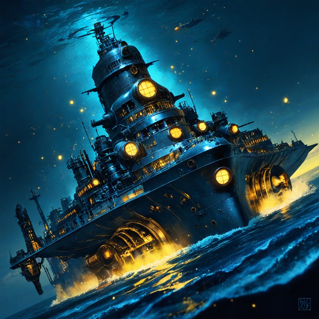 Heavy Chains Are Attached To The Top Of The Submarine, High Detail, Wide-angle Porno IA