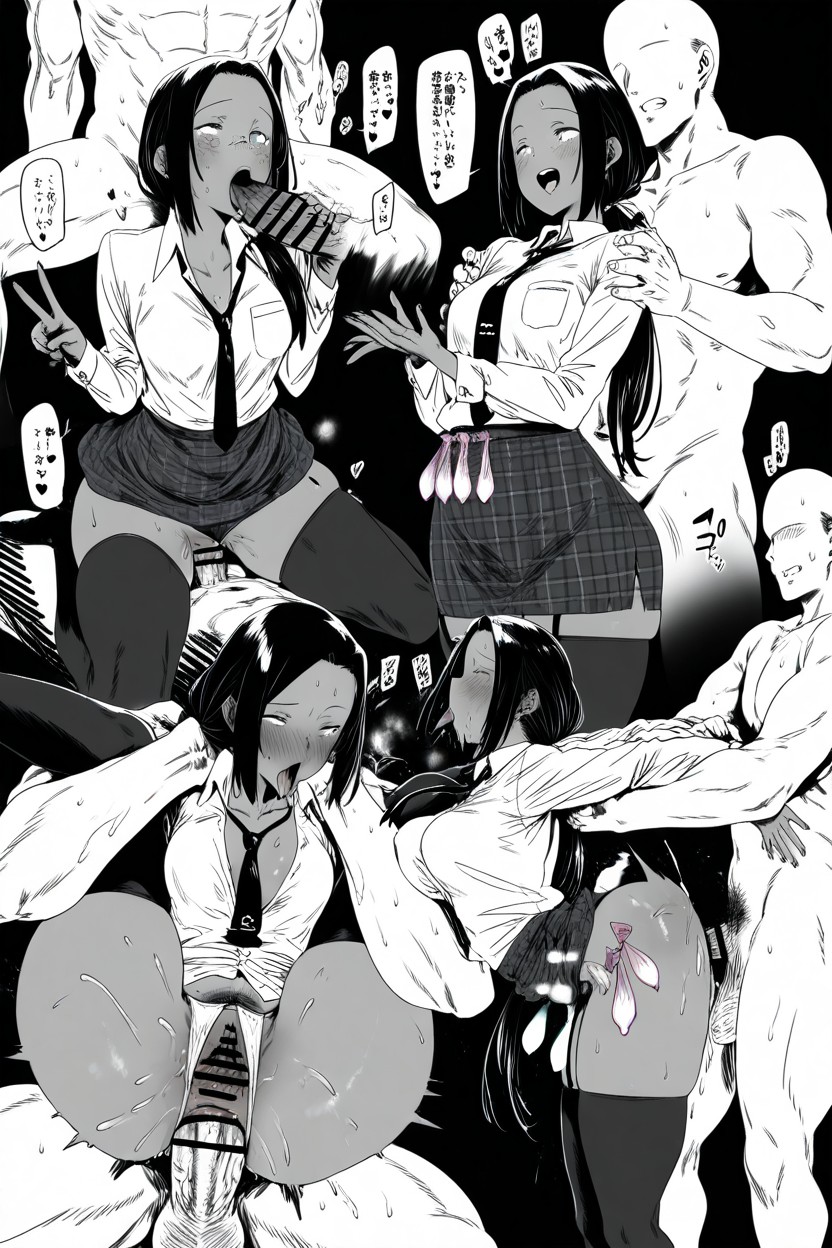Plaid Skirt, Gangbang, Black Stockings Hentai AI Porn