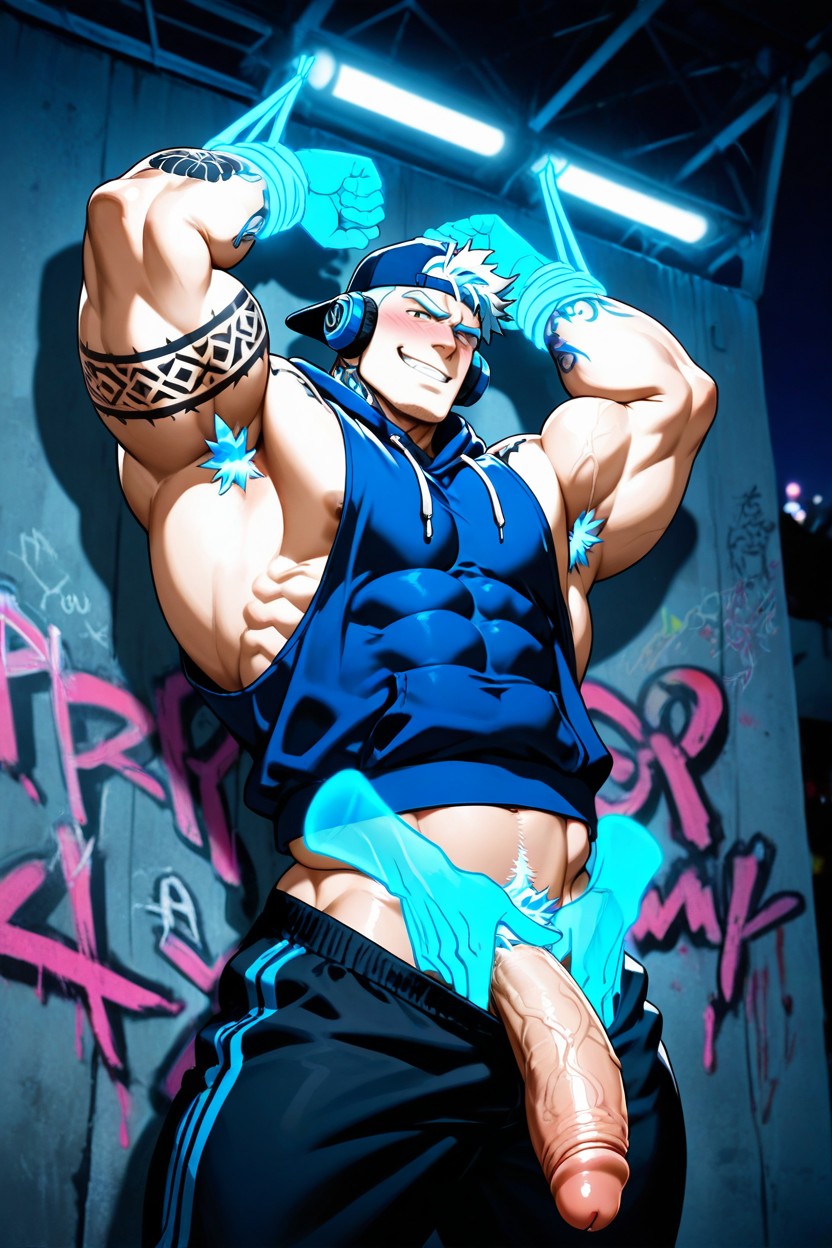 Ginger, Blue Backwards Cap, Covering Penis Glans AI Gay Porn