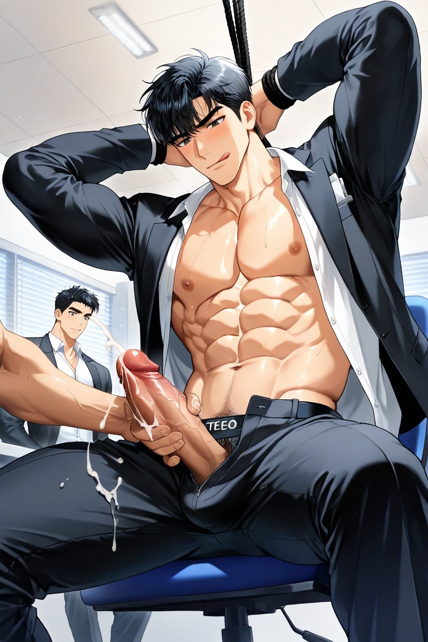 Sex, The Pants Are Unzipped Revealing A Large Penis, The First One Is Tied To A Chair AI Gay Porn