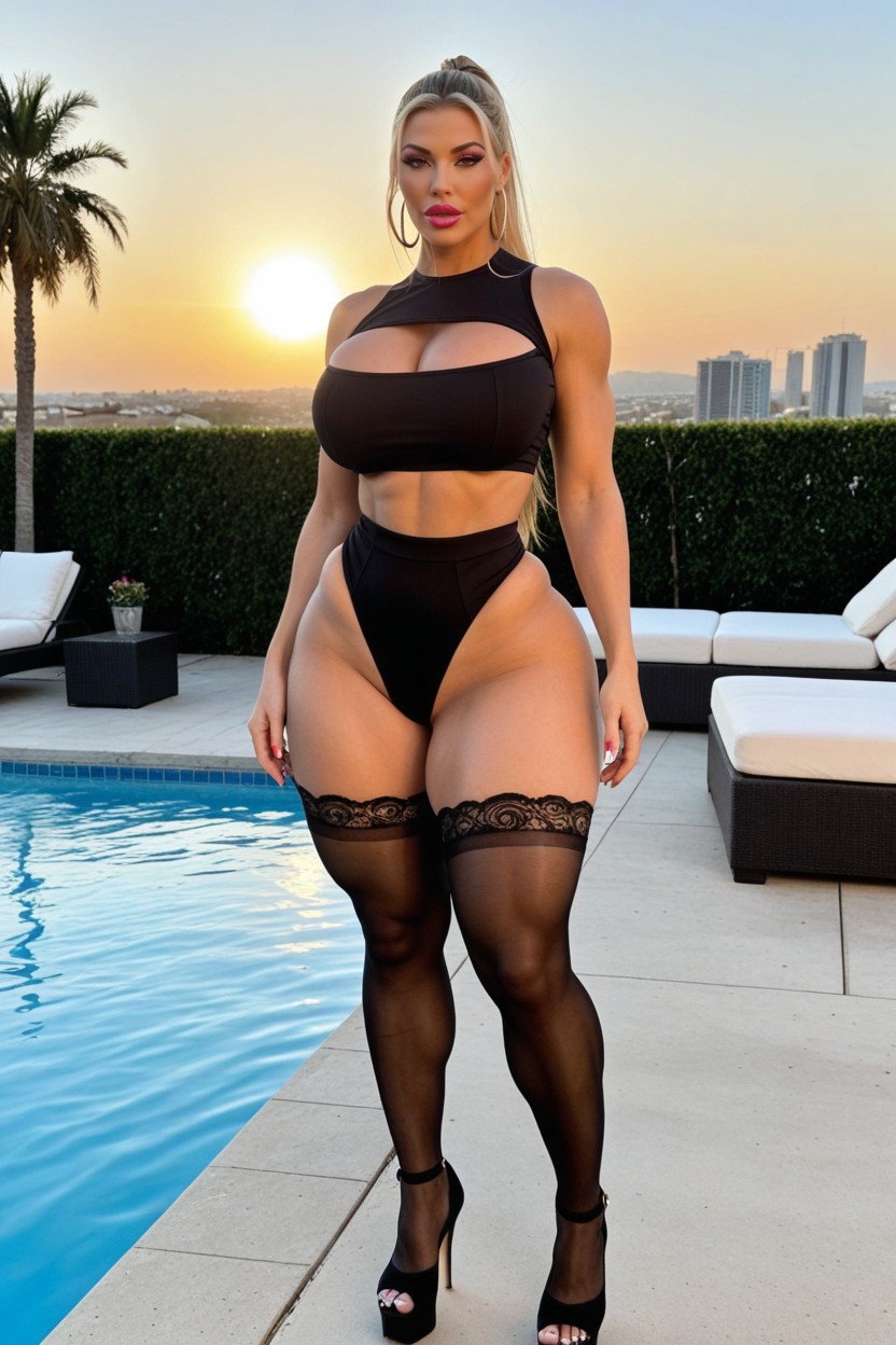 Slut Makeup, Silk Lace Stockings, Huge Wide Hips AI Porn