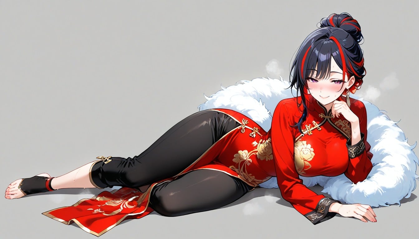 Thick Fur Boa, Girl, Red Colored Inner Hair AI Porn