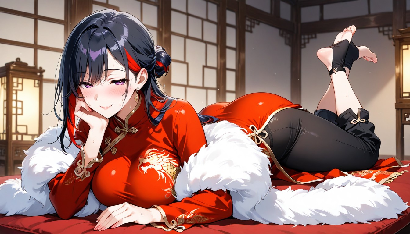 Red Colored Inner Hair, Fur Boa, Heavy Sweat AI Porn