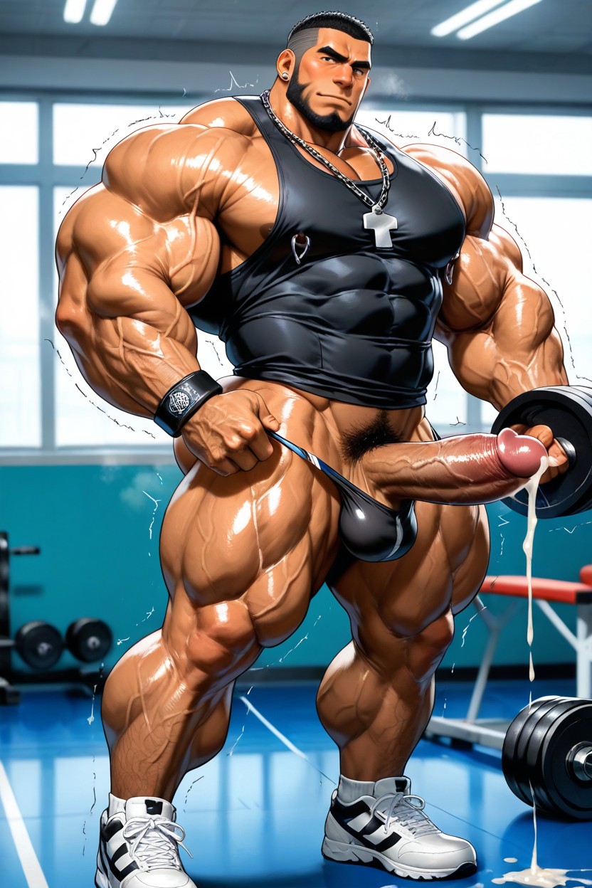 Nipple Pierced, Steel Bracelet, Gym Gloves AI Gay Porn